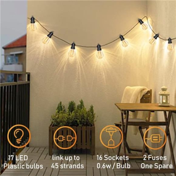LED Outdoor String Lights, Waterproof Commercial Grade Heavy Duty Hanging Patio - Picture 6 of 6